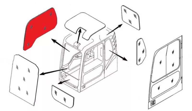 Стекло кабины правое (триплекс) 903-00072A  DOOSAN / DAEWOO DX140-DX52